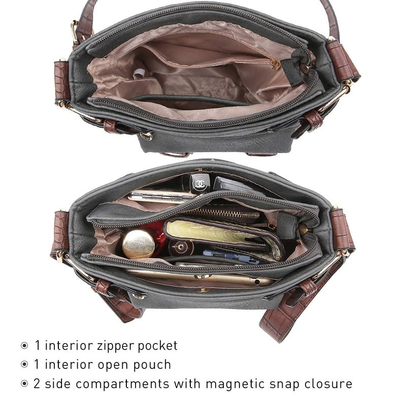 Dasein Top Belted Crossbody Bags for Women Soft Leather Messenger Bag Shoulder Bag Travel Purse (large size-dark grey) - Image 5